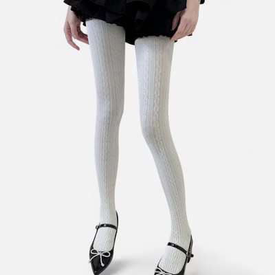Anna-Kaci Women's Cable Knit Patterned Opaque Tights with Soft Stretch Fabric and Elastic Waistband - Ivory | Target