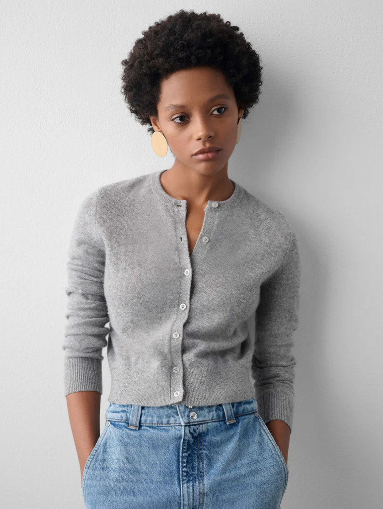 Essential Cashmere Crewneck Cardigan | White and Warren