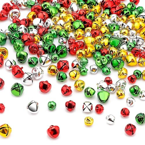 YGAOHF Jingle Bells for Crafts - 200 Pieces Colorful Small Christmas Bells with Loud Sound, 4 Bright Colors, Craft Bells for Christmas Halloween Home Decorations (0.3/0.4/0.47 inch) | Amazon (US)