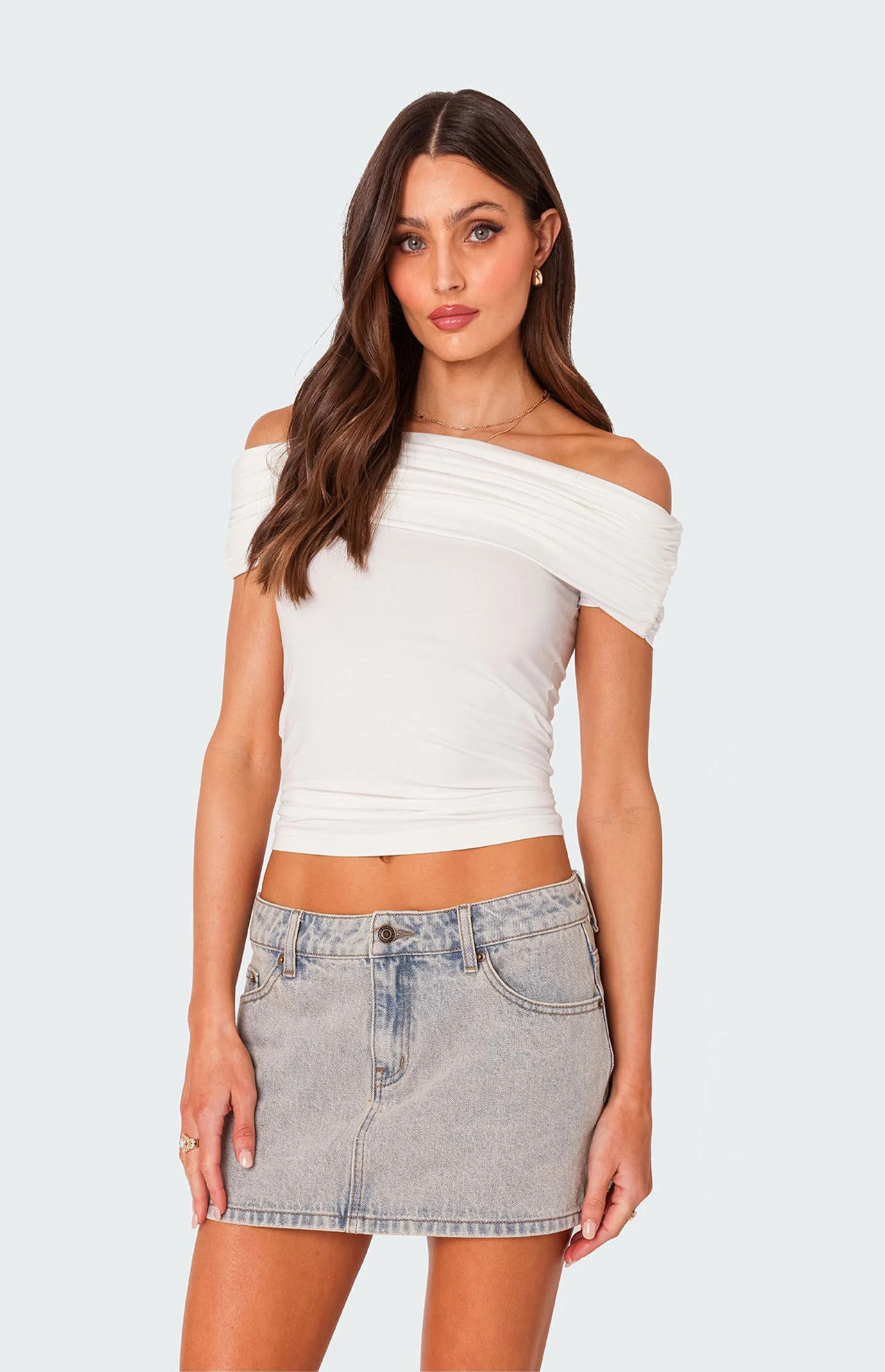 Edikted Women's Strawberry Gathered Fold Over Top in White - Size Large | PacSun