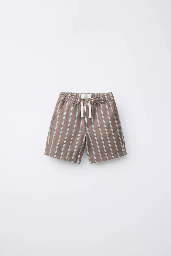 STRIPED COTTON AND LINEN SHORTS | Zara Canada