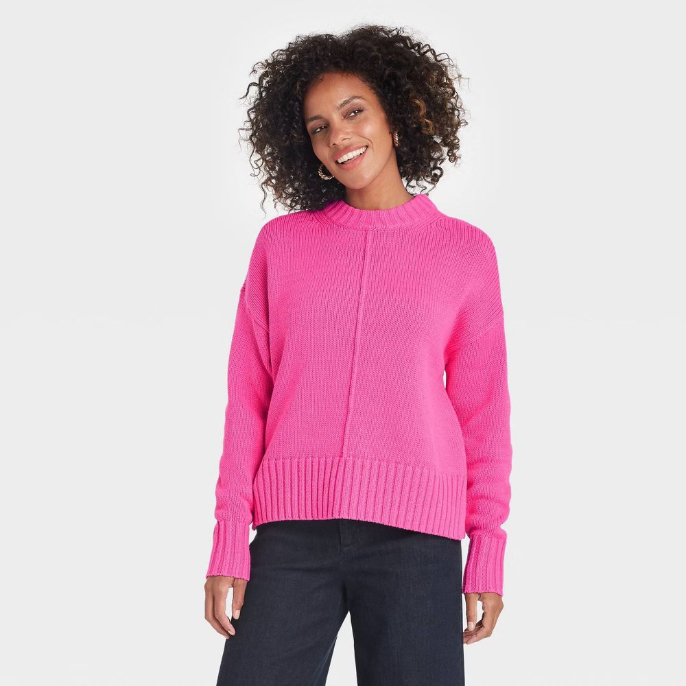 Women's Crewneck Pullover Sweater - A New Day Pink M | Target