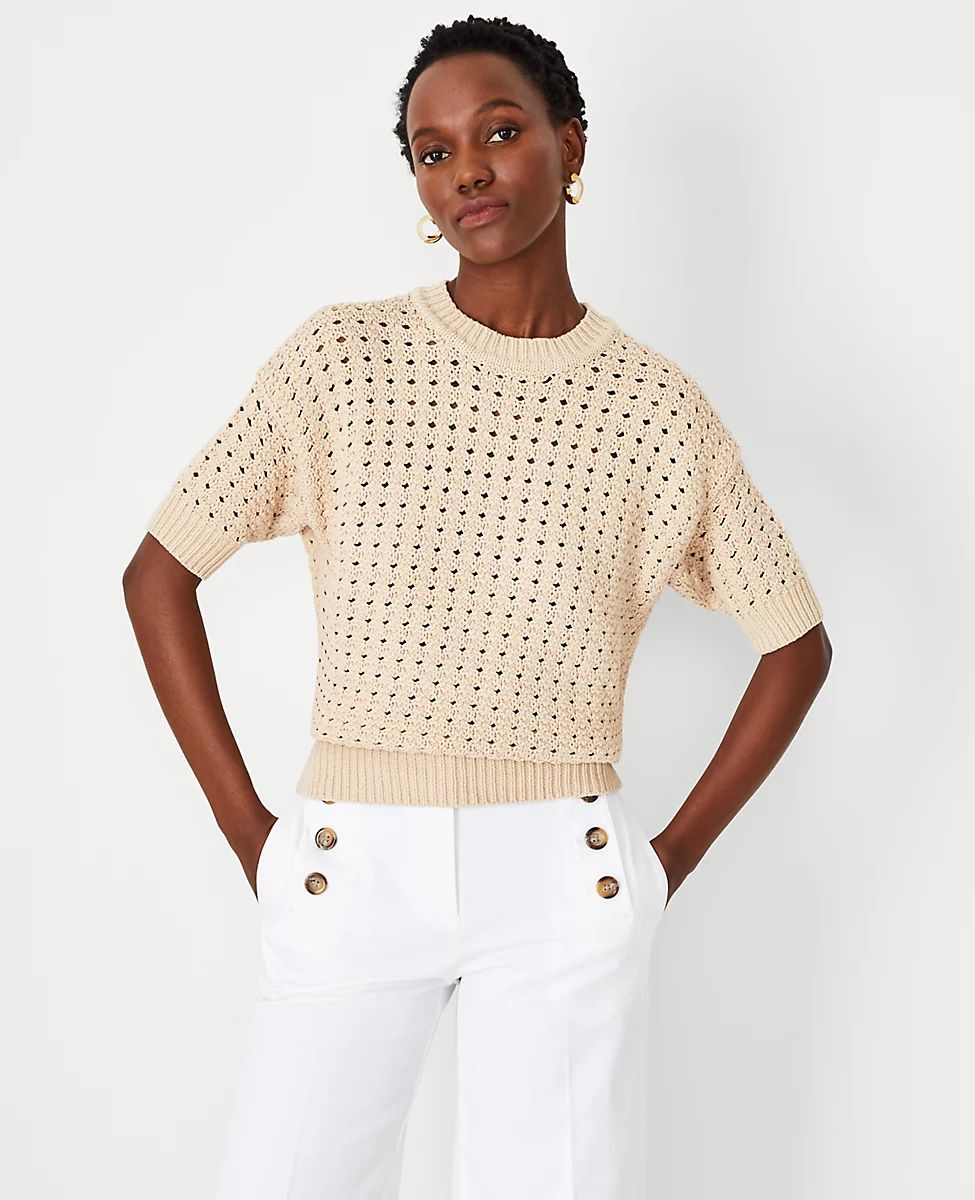 Geo Stitch Elbow Sleeve Sweater | Ann Taylor (US)