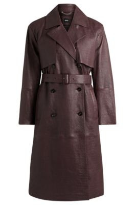 Double-breasted trench coat in crocodile-patterned leather- Light Red Women's Leather Jackets size 8 | Hugo Boss (US)