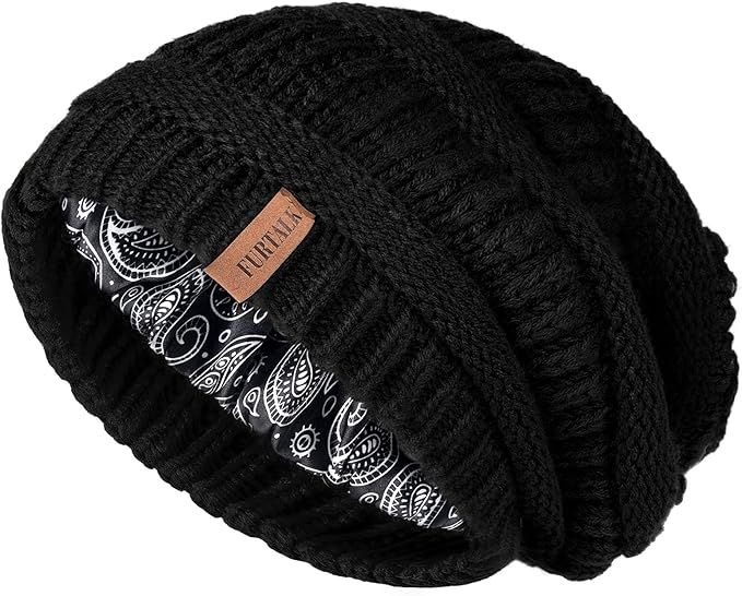 FURTALK Winter Beanie Hat for Women Satin Lined Cable Knit Chunky Slouchy Beanies Skull Warm Cap | Amazon (US)