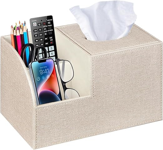 PU Leather Square Tissue Box Cover - Multi-Functional Tissue Box Holder, Tissue Box Cover with St... | Amazon (US)