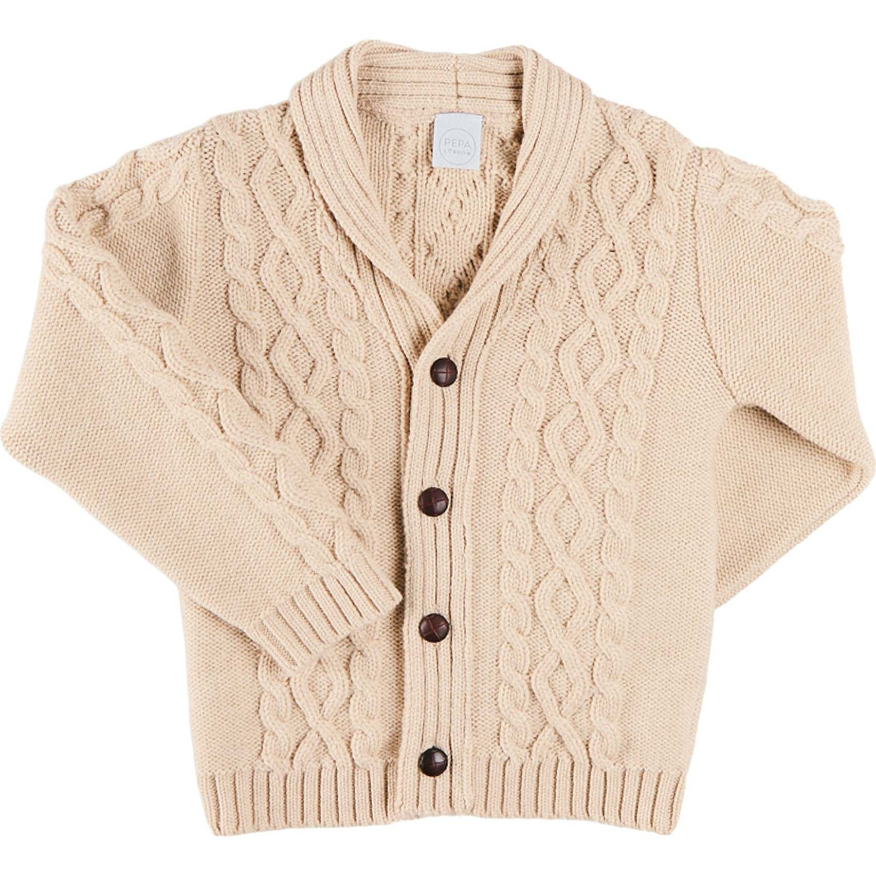 Cable Knit Shawl Neck Cardigan, Camel | Maisonette