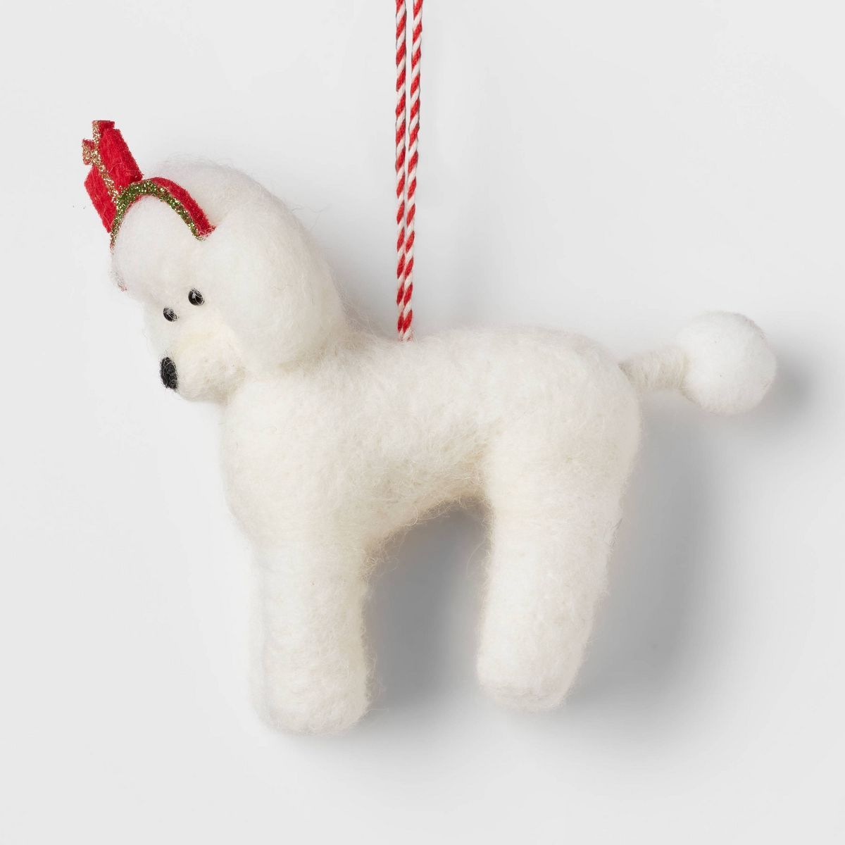 Felted Wool Poodle Dog Wearing Gift Headband Christmas Tree Ornament White - Wondershop™ | Target