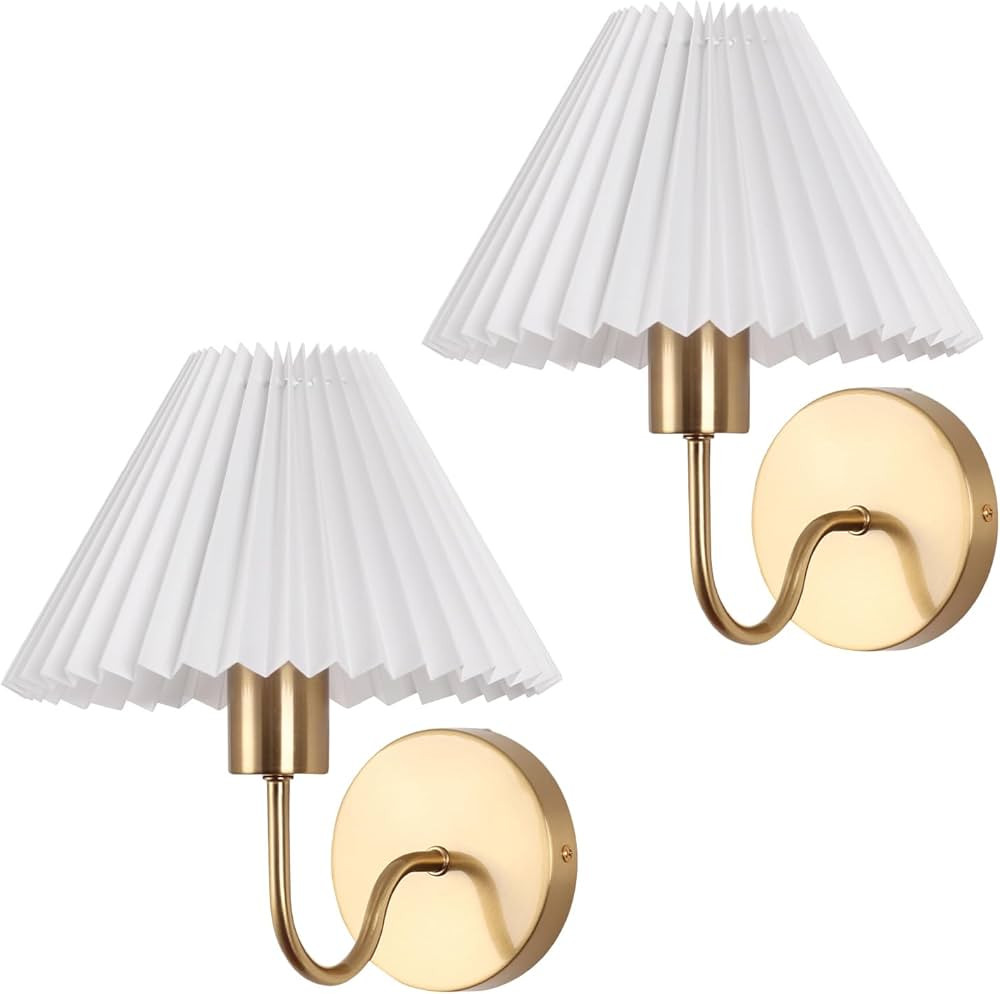 Wireless Wall Sconce Sets of 2, Pleated Shades Rechargeable Battery Operated Wall Sconce, Retro g... | Amazon (US)