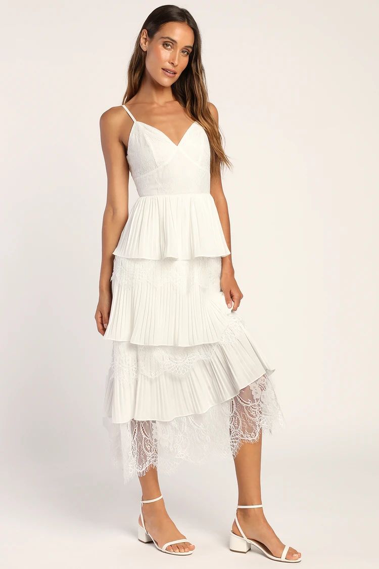 Give Me All Your Lovin' White Lace Tiered Midi Dress | Lulus (US)
