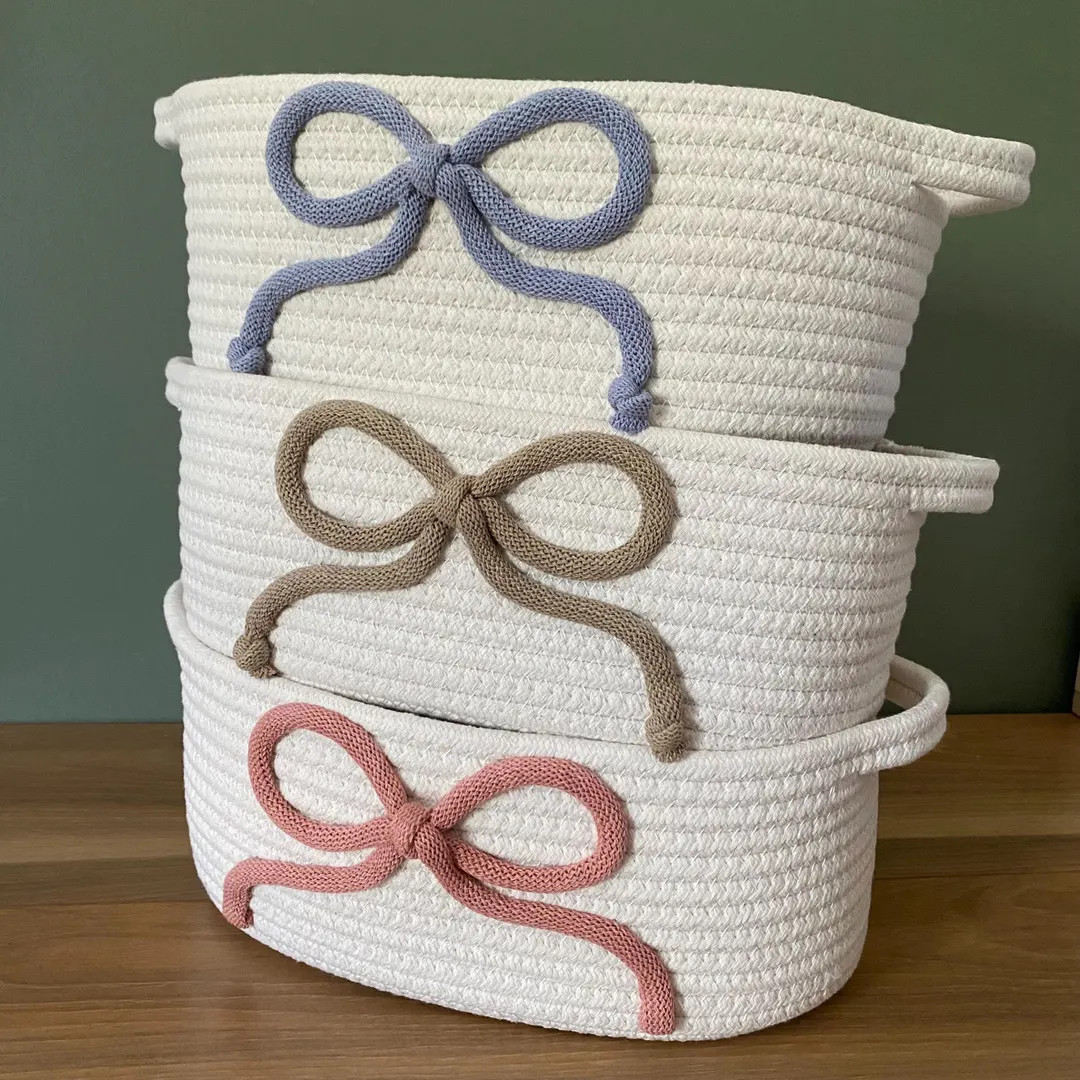 Bow Baby Shower Gift Basket, Bridal Party Gift, Girls Birthday Gift Basket, Pretty Nursery Storag... | Etsy (US)