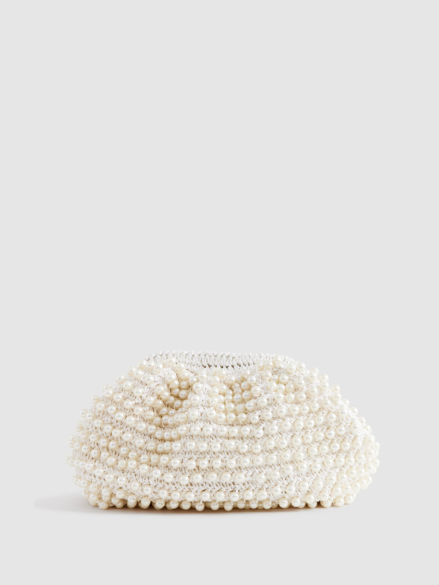 Woven Pearl Clutch Bag in White | Reiss UK