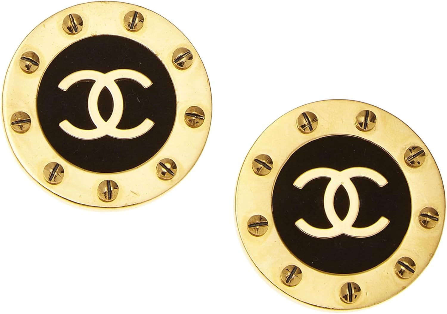 Amazon.com: Chanel, Pre-Loved Gold & Black 'CC' Button Earrings XL, Black : Clothing, Shoes & Jew... | Amazon (US)