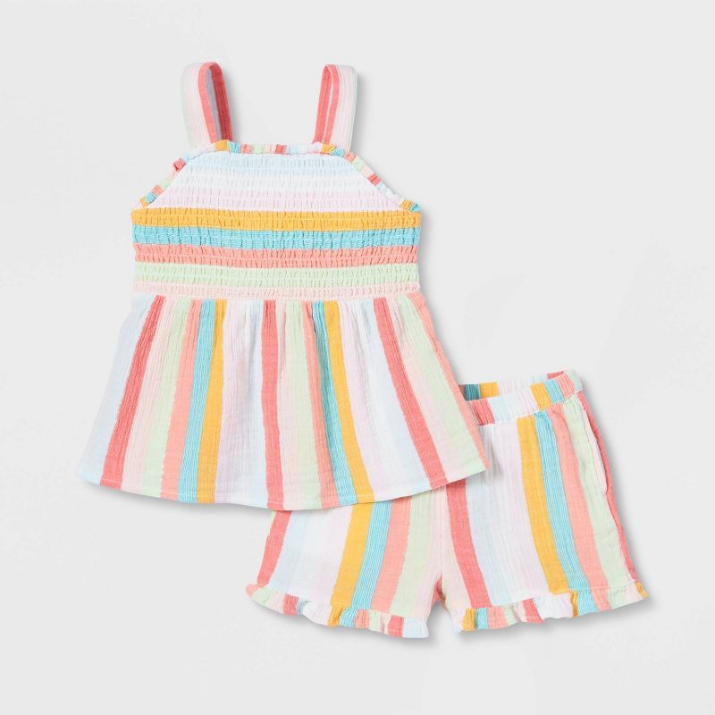 Toddler Girls' Striped Smocked Tank Top and Shorts Set - Cat & Jack™ | Target