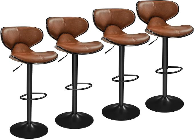 Yaheetech Bar Stools Adjustable Bar Chair Counter Height Bar Stools Upholstered Swivel Barstools ... | Amazon (US)
