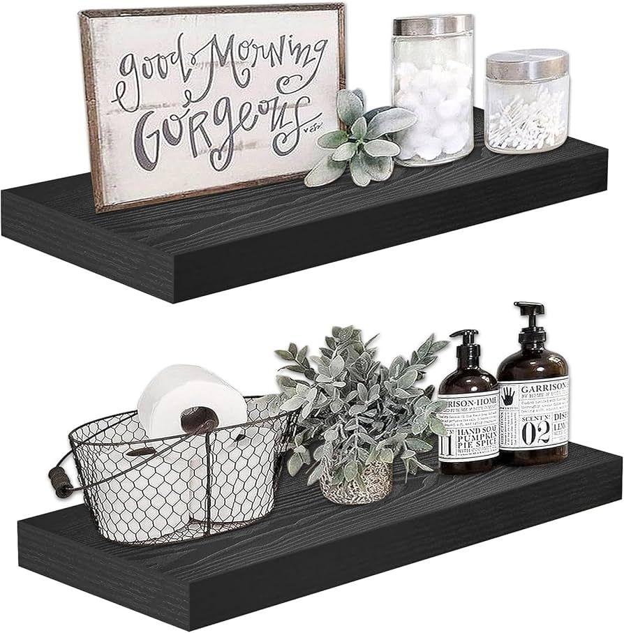 QEEIG Bathroom Shelves 24 inches Long Wall Shelf 24 x 9 inch Set of 2, Black (008-60B) | Amazon (US)