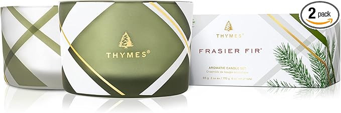 Thymes Frosted Plaid Frasier Fir Candle Set – Scented Candle Set with Notes of Crisp Siberian F... | Amazon (US)