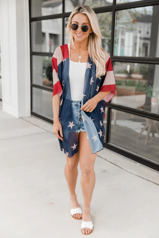 Charmed Lifestyle American Flag Kimono | Pink Lily