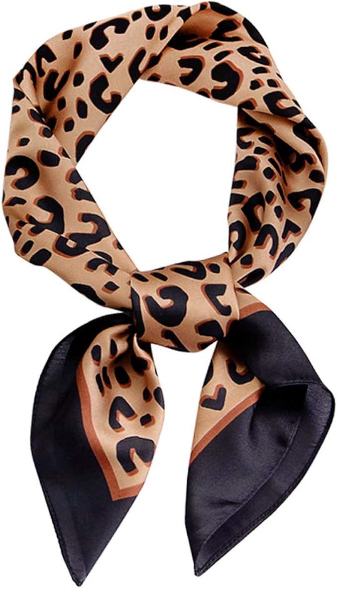 GERINLY Silk Hair Scarf Animal Print Leopard Neck Scarf Summer Neckerchief for Women | Amazon (US)