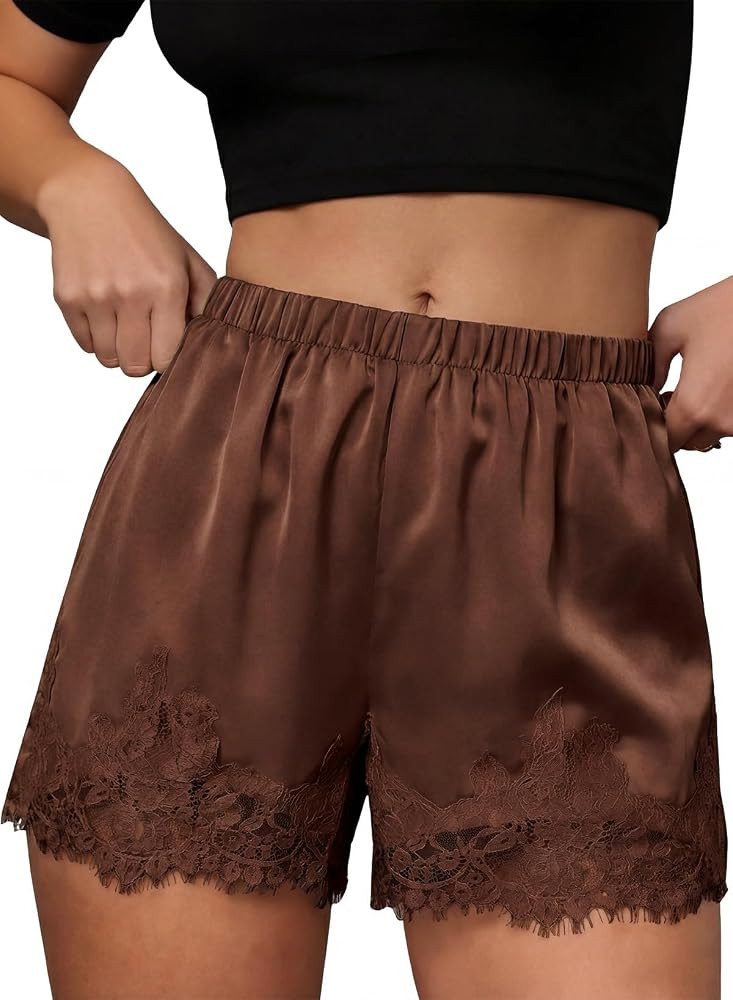 EVALESS Womens Shorts Satin Silk Lace Shorts Micro Mini Slip Pajama Shorts | Amazon (US)