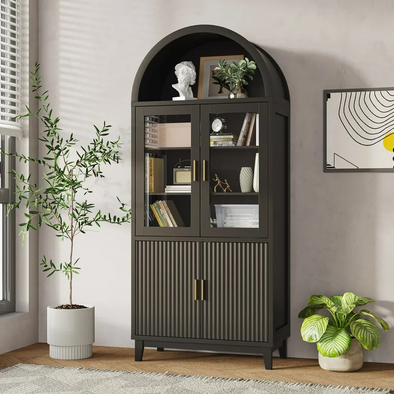 VEANERWOOD 71" Tall Arch Cabinet, Wood Fluted Kitchen Kitchen Storage Cabinet with 4 Doors and 6 ... | Walmart (US)