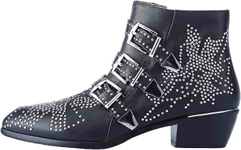 Comfity Boots for women, Women's Leather Booties Rivets Studded Shoes Metal Buckle Low Heels Ankl... | Amazon (US)
