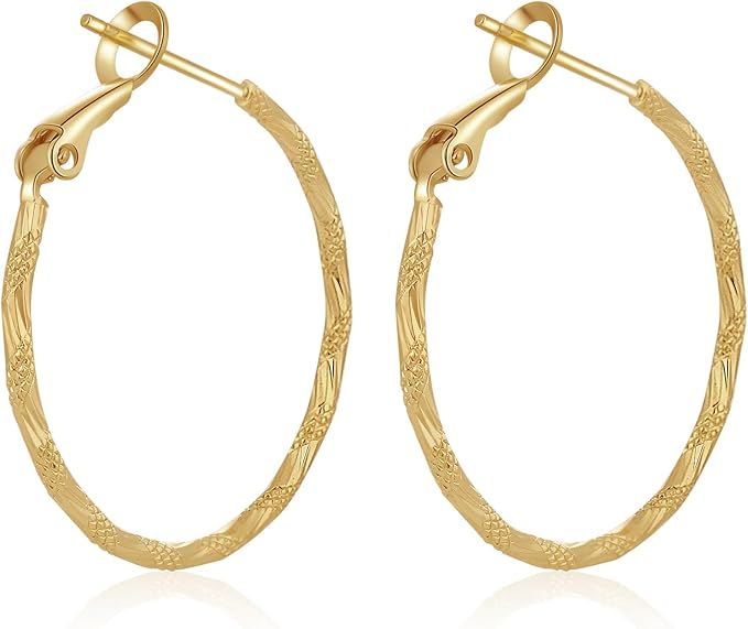ToHeart 14k Gold Plated Twisted Hoop Earrings for Womens, Lightweight Hypoallergenic Small Gold H... | Amazon (US)