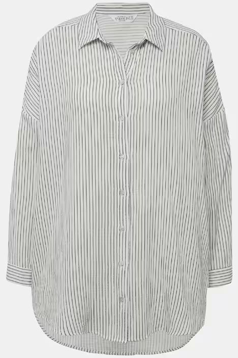Striped Long Sleeve Muslin Blouse | Ulla Popken - US & CA