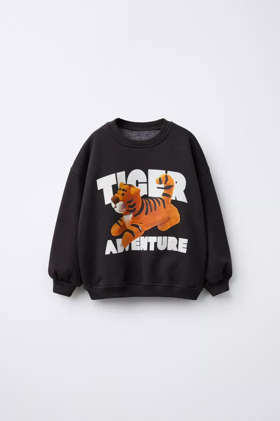 TIGER AND FLOCKED TEXT PRINT SWEATSHIRT | Zara US