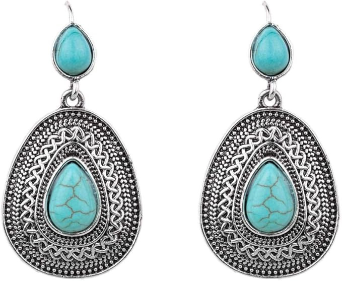 Yackrola Blue Turquoise Dangle Earrings – Vintage Boho Turquoise Statement Drop Earrings, Bohem... | Amazon (US)