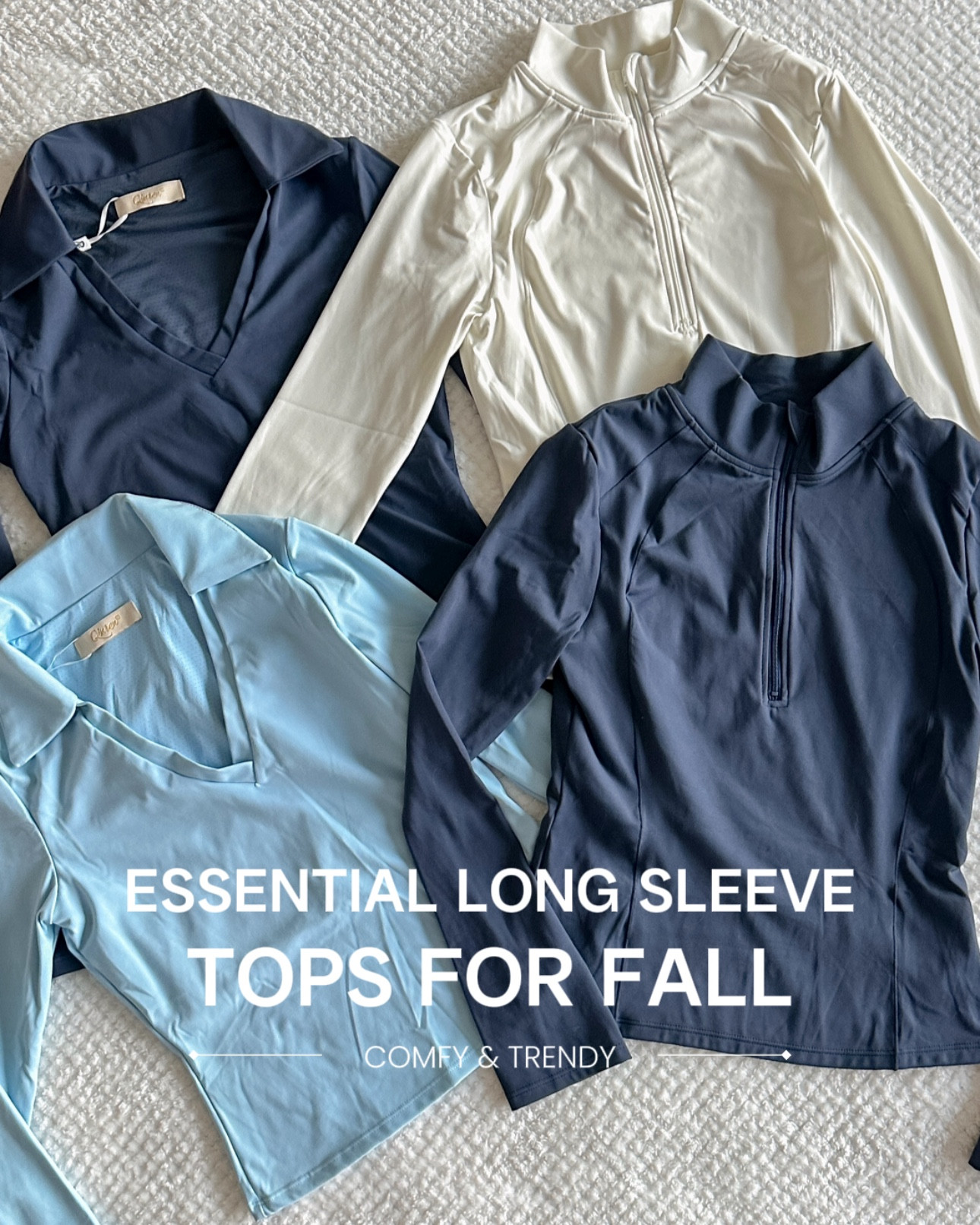 Hi friends! Welcome to another round up for the best everyday comfy (& affordable!) tops for fall. This time we’re focusing on long sleeved tees that can take you from the gym to the grocery store ~ perfect for all kinds of casual occasions 🫶 
Brand: Qinsen Where to Buy: Amazon My size: small  Current prices: $25 (collared), $28 (half zip) Colors featured: sky blue, estate blue, white, blue 🔎 Search keywords: v neck collared top long sleeve tee for women, half zip long sleeve double lined workout top womens 
Why I love: These tops are made from the same thick, double lined material that has plenty of stretch and breathability! The collared top has such a flattering neckline (usually collared tops look too harsh on me and I’m an hourglass/pear shape). Idk what it is but I’m obsessed! The half-zip is giving major pilates princess vibes and looks a lot like the Lululemon one for a FRACTION of the price 👀  #amazonfinds #amazonfashion #amazonfashionhaul #fallhaul #basictops 

#LTKStyleTip #LTKActive #LTKFindsUnder50