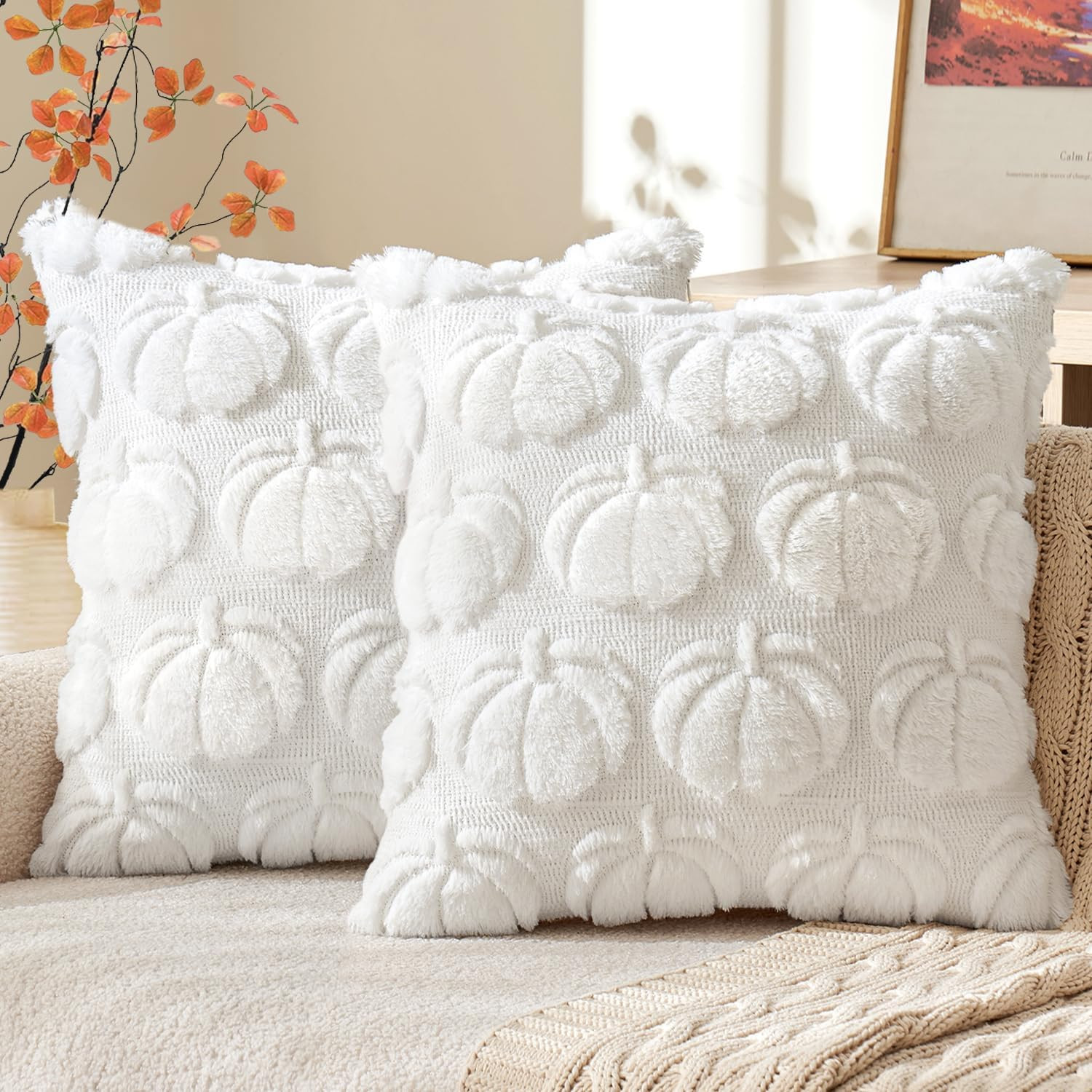 MIULEE Fall Pillow Covers Pumpkin Fall Decor 24x24 Pure White | Amazon (US)