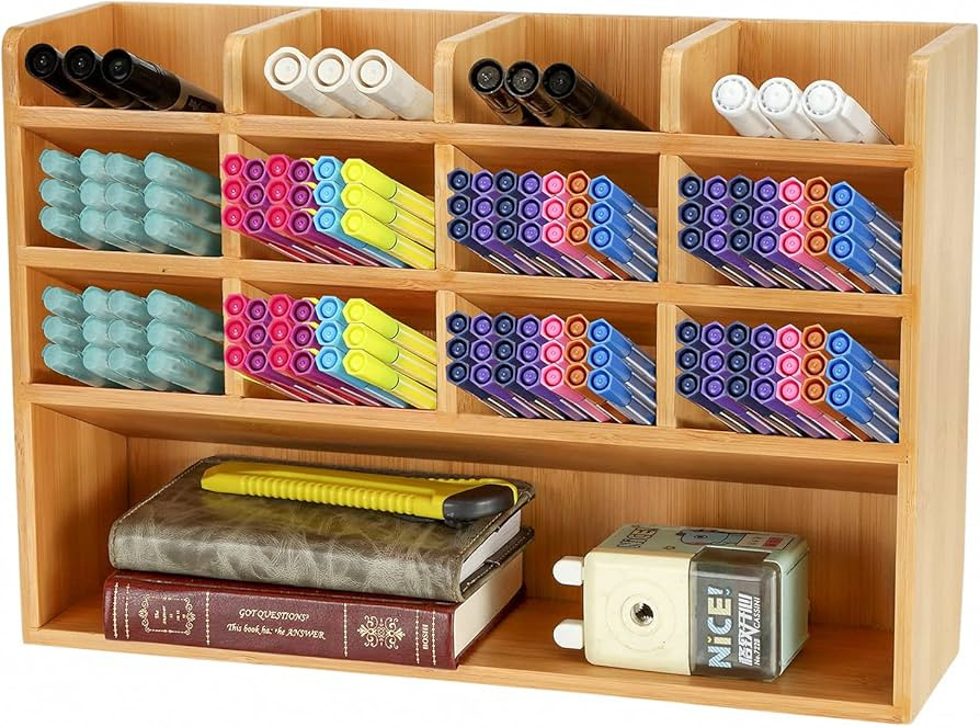 Dicunoy Desktop Pen Holder Organizer, Bamboo Art Supply Storage Caddy Holds 300 Pencils, 13 Compa... | Amazon (US)
