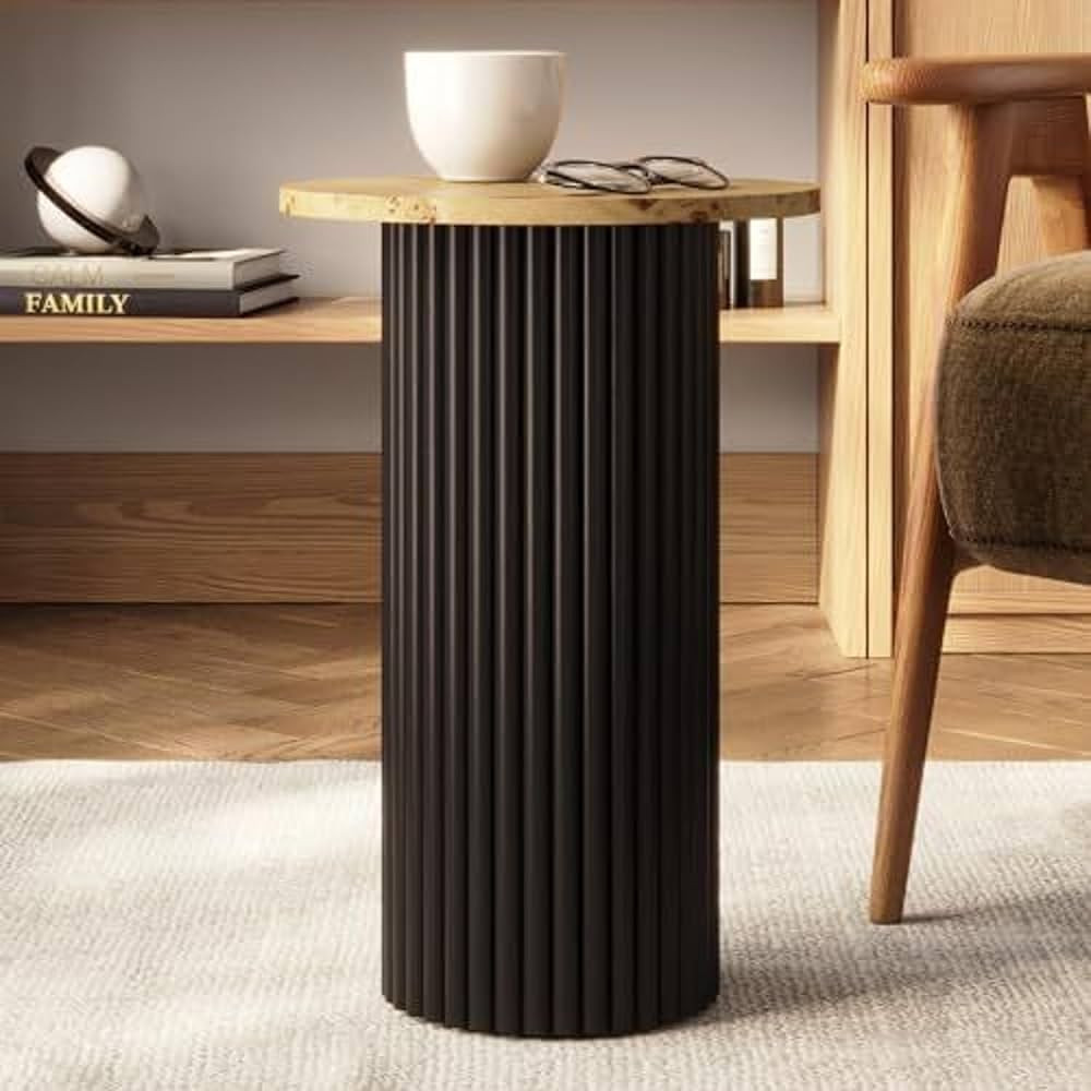 Round Fluted Drink Table - Modern Home, Bedroom, and Living Room Desk Furniture - Small Wooden Ro... | Amazon (US)
