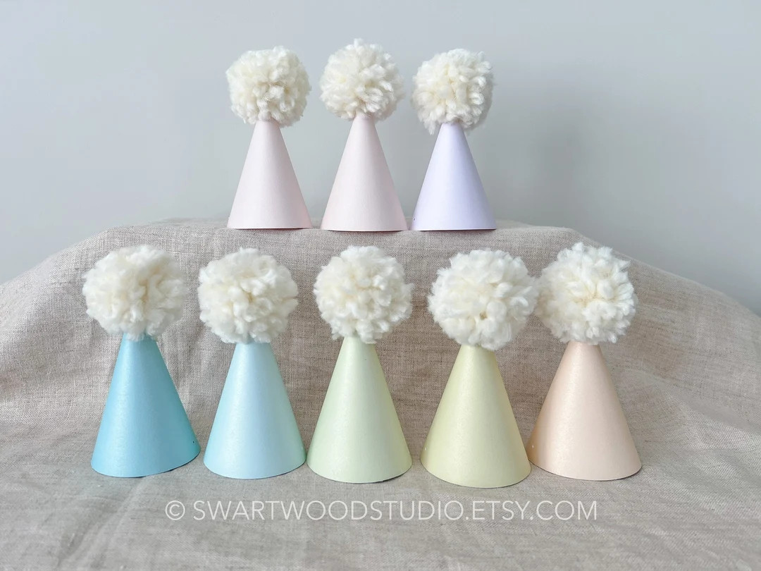 Pom Party Hat - Pastel Shimmer Rainbow Collection - Etsy | Etsy (US)