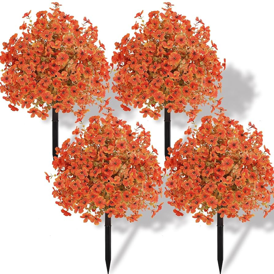 Alupssuc Set of 4 Artificial Fall Topiary Ball Flowers for Outdoor Decoration with Spike 20", UV ... | Amazon (US)