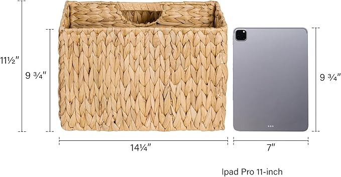 StorageWorks Hand-Woven Divided Magazine Basket, Rattan Magazine Holder, Natural Wicker Magazine ... | Amazon (US)