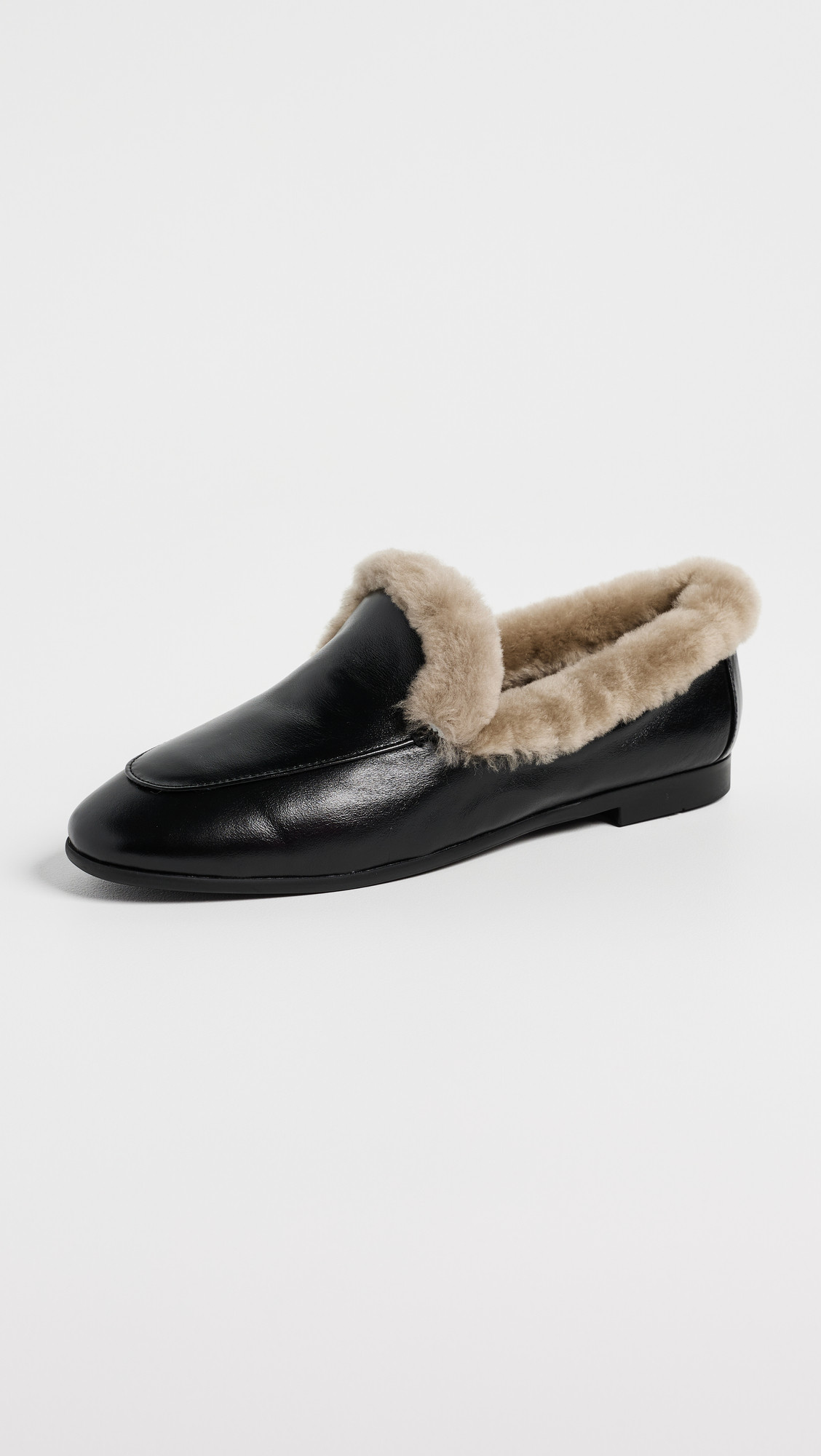 Black Suede Studio Zora Loafers Black Shine Leather/Shearling 35 | Shopbop