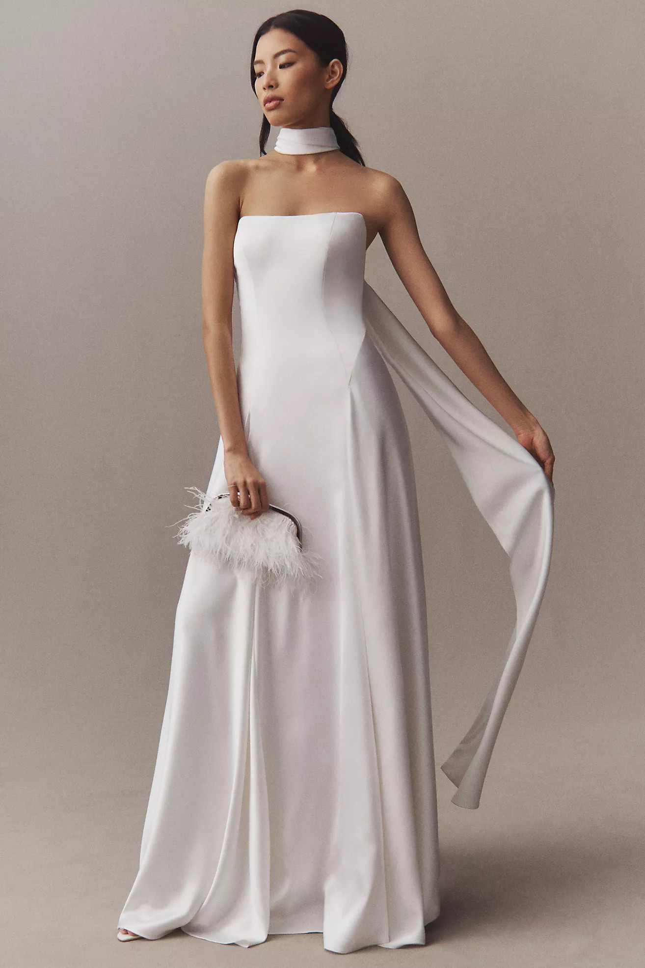 Jenny by Jenny Yoo Addilyn Strapless Neck-Scarf Drop-Waist Satin Wedding Gown | Anthropologie (US)