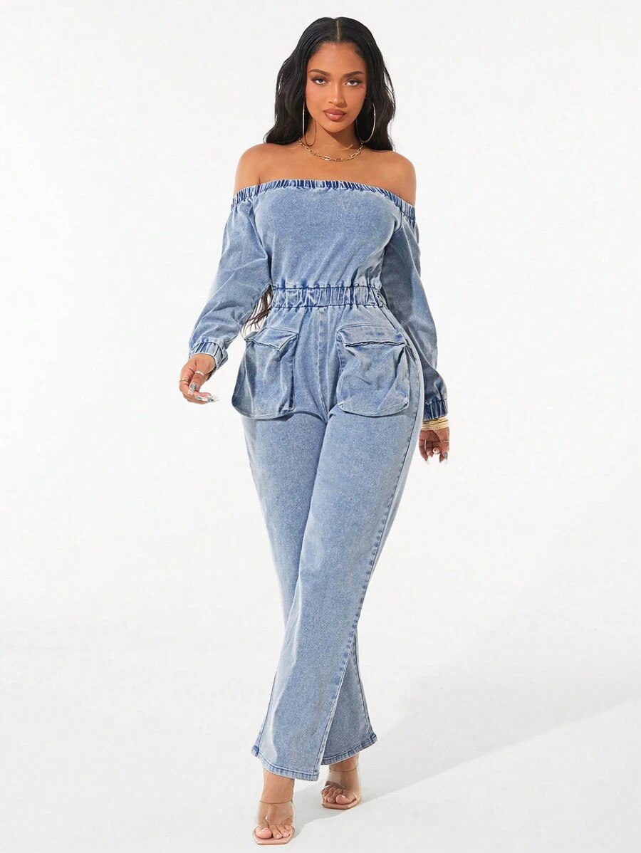 SHEIN SXY Women's Casual Off-Shoulder Denim Jumpsuit, Spring Autumn | SHEIN