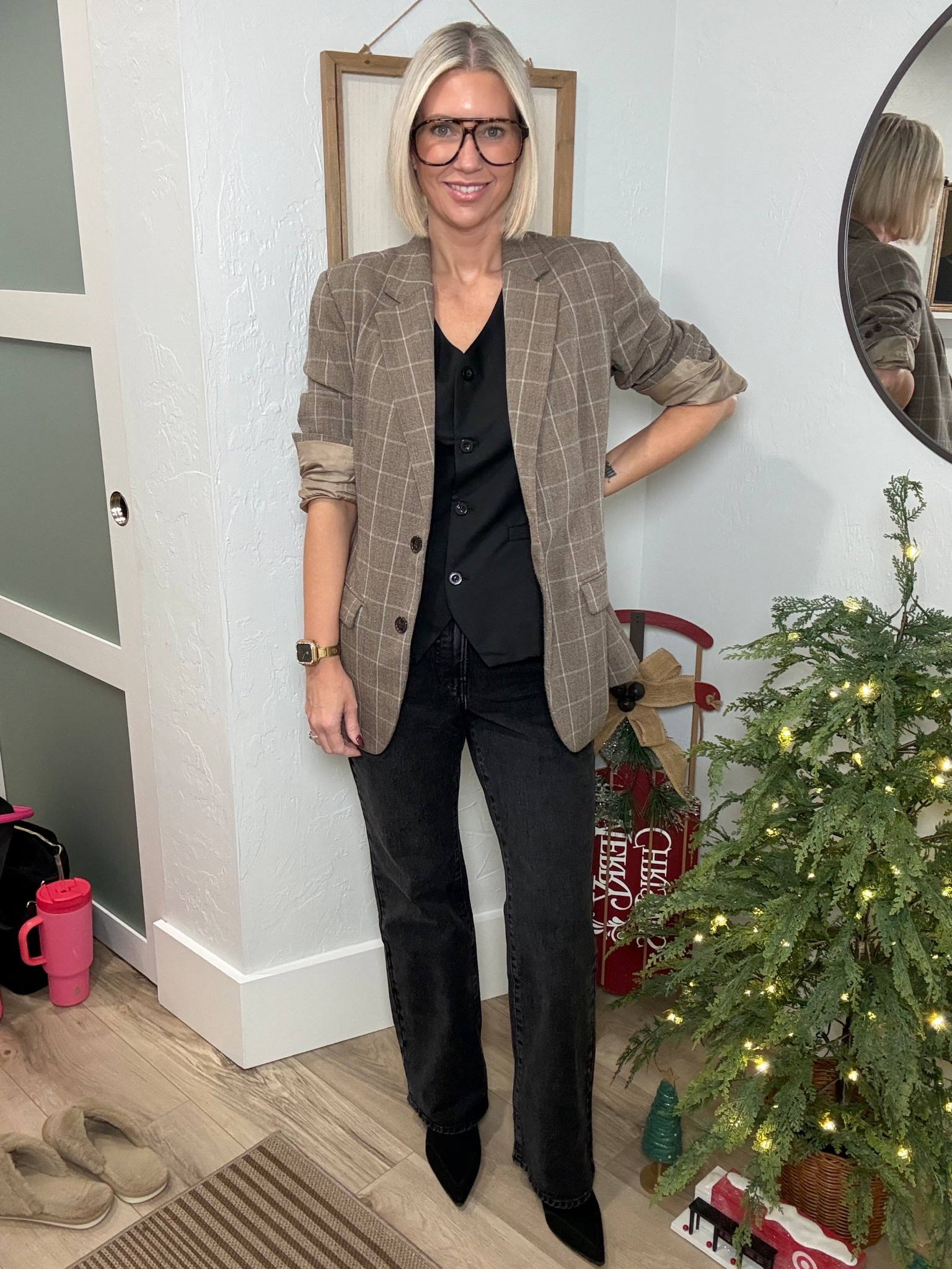 I love a good business casual look or a snappy casual outfit. 

This is my favorite blazer. It’s from Target back in 2018. But I’ll find some on Poshmark to link up. 

My vest is from Grace Karin found on Amazon. I’m wearing a medium. It’s great to wear solo or layering with other tops. 

My jeans are the Boot Cut from Free Assembly found at Walmart. I’m wearing a 4 and recommend sizing down 1-2. 

My boots are from CosyIsland

#LTKOver40 #LTKootd #LTKFindsUnder50