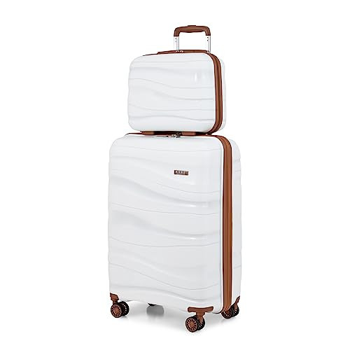 Kono Luggage Sets of 2 Piece Lightweight Polypropylene Hard Shell Suitcase with TSA Lock Spinner Wheels Travel Carry On Hand Cabin Luggage with Beauty Case (Set of 2, Cream) | Amazon (UK)
