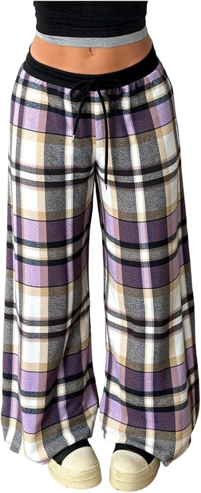 SOLY HUX Women's Plaid Checkered Pants Flannel Pajama Pants Lounge Wide Leg Baggy Sweatpants with... | Amazon (US)
