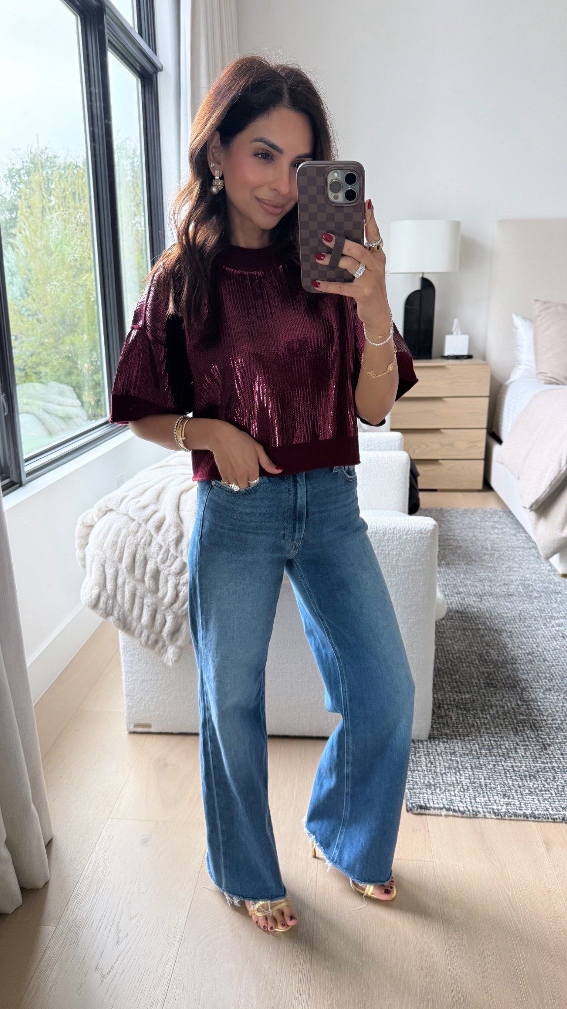 This cashmere sequins sweater is soo soft and not itchy at all! I sized down to an xxs petite and denim is linked in the same style - I wear size 24 for ref 

#LTKPetite #LTKHoliday