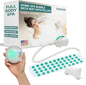 SereneLife Bubble Bath Mat - Portable Spa Bubble Bath Massager with Waterproof Bath Light & Pillo... | Amazon (US)