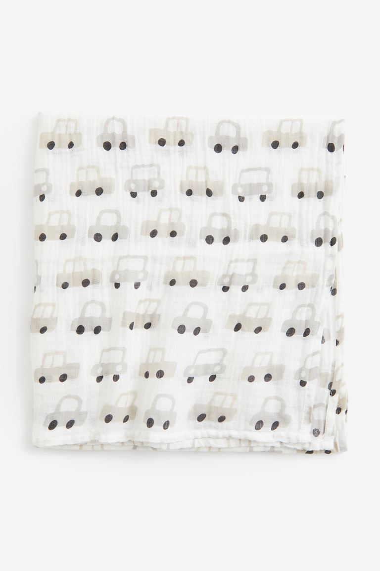 Muslin Baby Blanket - White/cars - Home All | H&M US | H&M (US + CA)