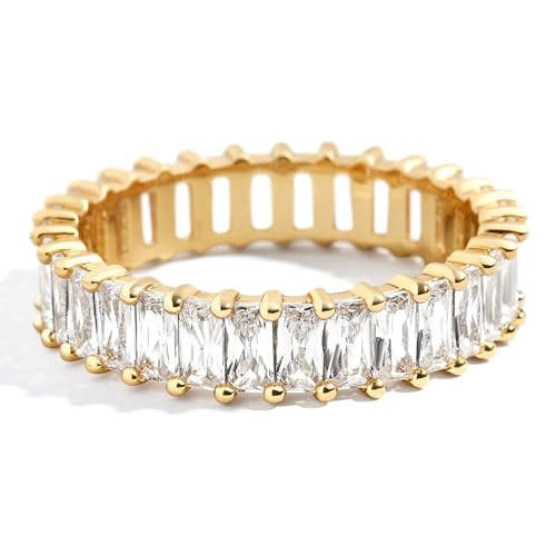 14K Gold Filled Eternity Ring Wedding Band Princess Cut Stackable Statement Rings Gold Rings for Women (Alidia Ring, 6) | Amazon (US)