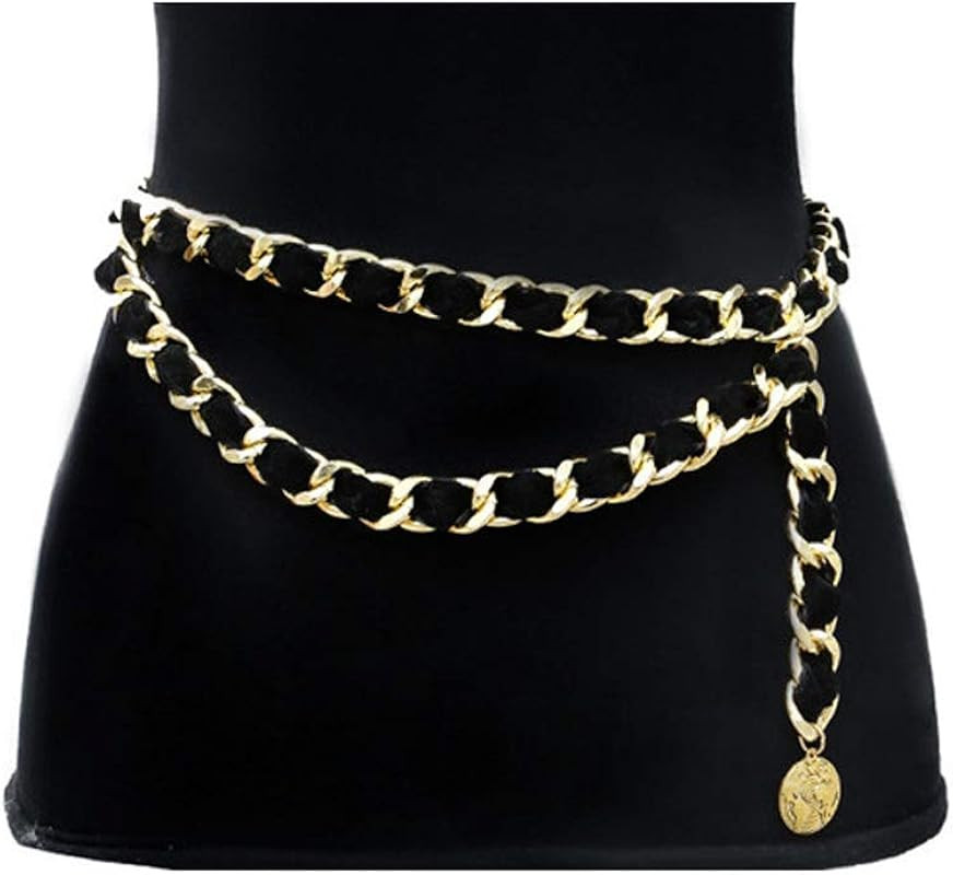 Mrotrida Women's Chain Belts Fashion Layered Flocking Cloth Belts for Dress Vest Jeans | Amazon (US)
