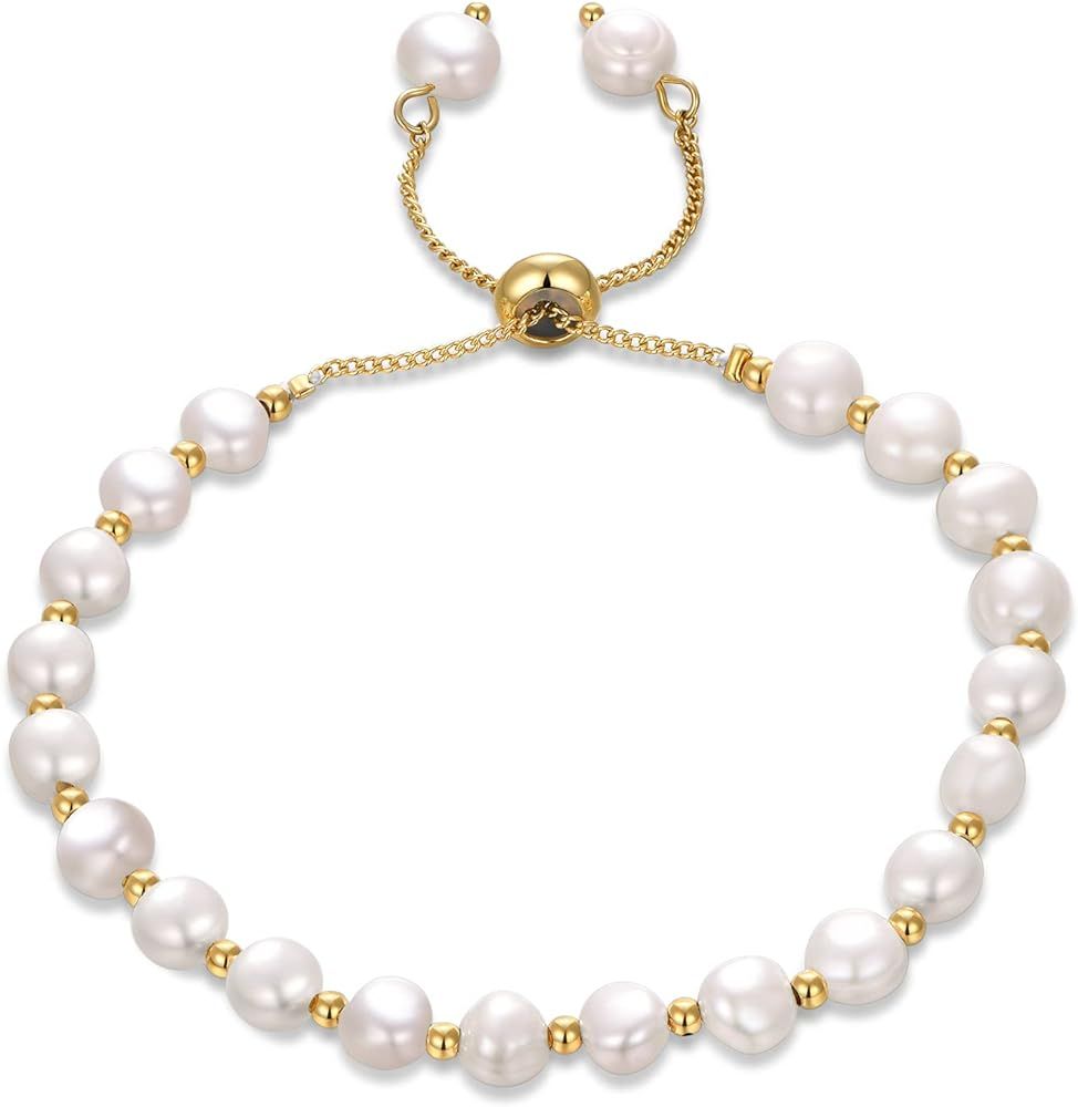 Pearl Bracelet for Women, Gold Adjustable Slider Bracelet Dainty Chain Bracelet for Women Girls B... | Amazon (US)