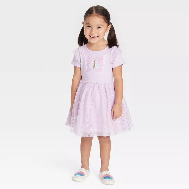 Toddler Girls' Butterfly Tulle Dress - Cat & Jack™ Purple | Target
